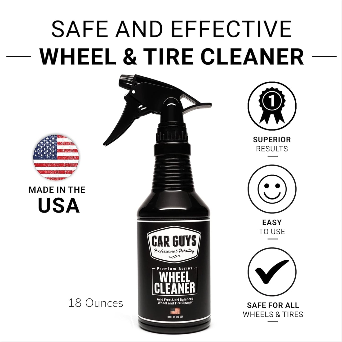CAR GUYS Wheel Cleaner | Effective Rim and Tire Cleaner | Safe & Versatile Brake Dust Remover for Alloy, Chrome, Aluminum Rims, White Wall Tires, and More! | 18 Oz