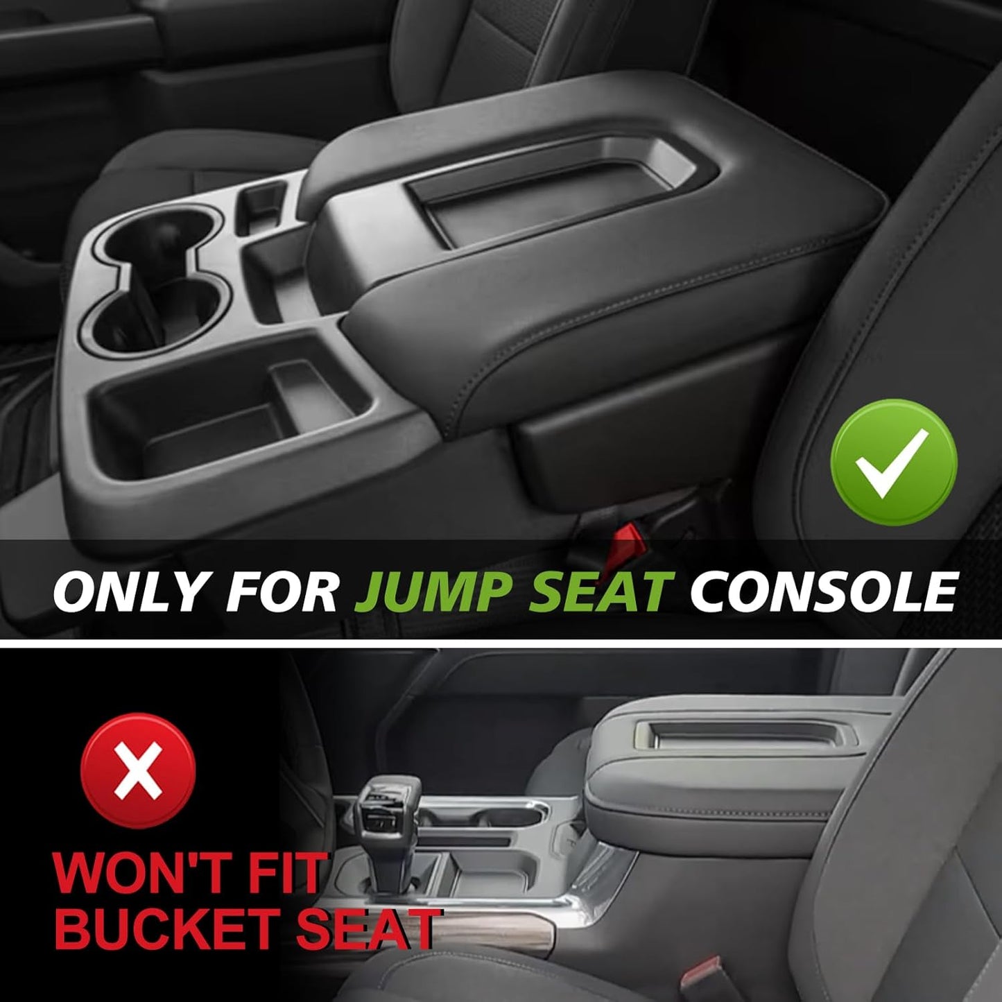 Muslogy Center Console Armrest Cover Compatible with Chevy Silverado & GMC Sierra 2019-2025 Comfort Armrest Pad Arm Rest Cushion Vegan Leather Protector 1-Inch Extra Thick(Jump Seat ONLY)