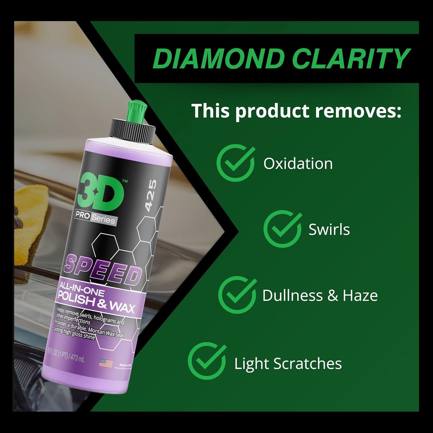 3D Speed All-In-One Polish & Wax – Scratch & Swirl Remover, Clear Coat Safe Paint Sealant – High Gloss Finish, Easy Application – 8oz – Made in USA