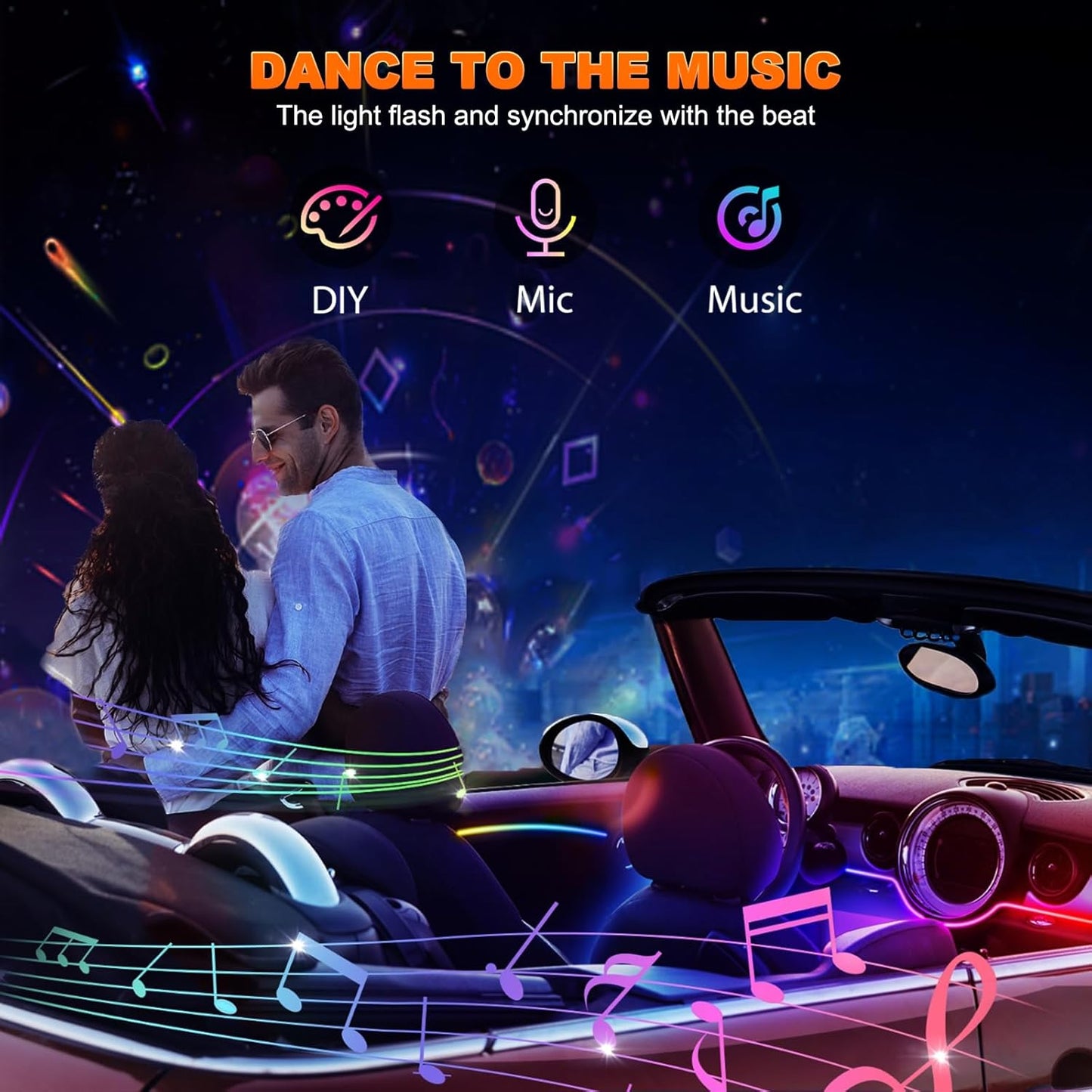 Acrylic LED Lights - Interior Car Ambient Lighting Kits with Dynamic Rainbow Dream Color Chasing, Music Sync (6 in 1(4 * 29.5+43.3+14.5 inches))