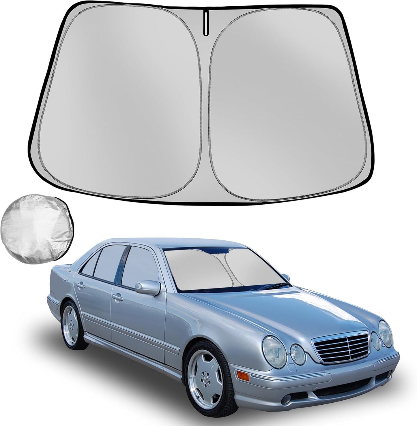 Windshield Sun Shade for 1992-2005 Merced-ES-Ben-z E-Series Foldable Sun Sunshade for Car Front Window Blocks UV Rays and Heat Automotive Interior Protector Custom Fit Accessories