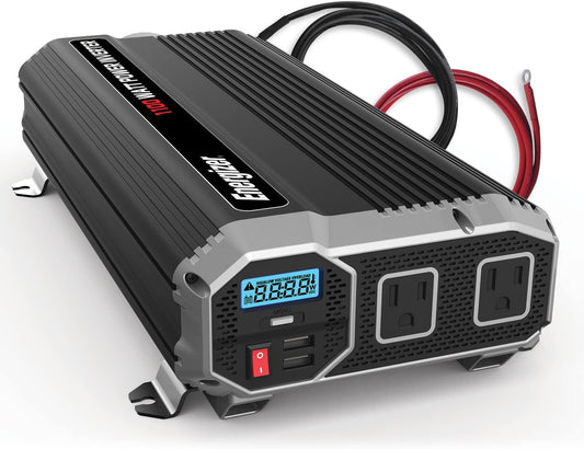 Energizer 1100 Watts Power Inverter Modified Sine Wave Car Inverter, 12V to 110 Volts, Two AC Outlets, Two USB Ports (2.4 Amp) and Battery Cables Included – ETL Approved Under UL STD 458