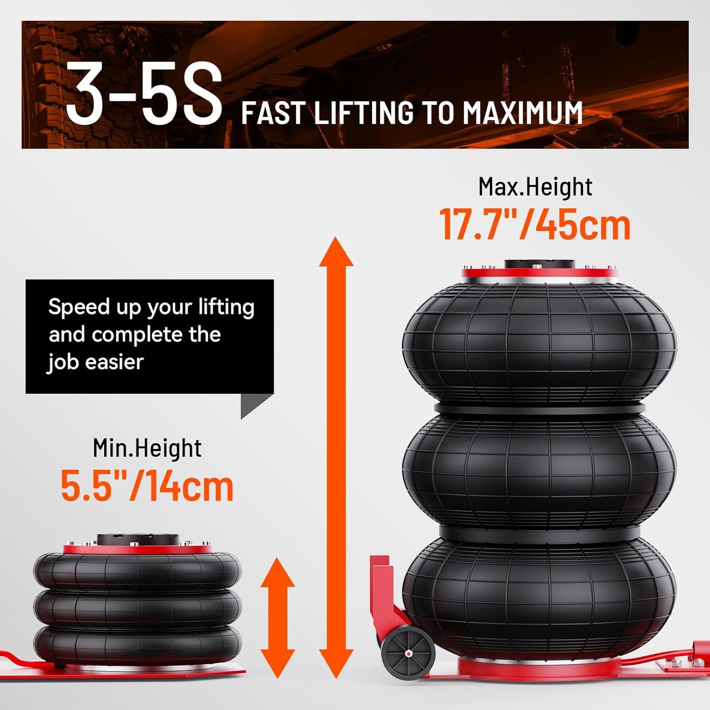 Air Jack, 3 Ton/6600 lbs Car Jack, 3-5 s Fast Lifting Pneumatic Jacks with Short Handle, Lift up to 17.7 inch Pneumatic Air Jacks for Cars and Trucks, Garages, Repair (Red)