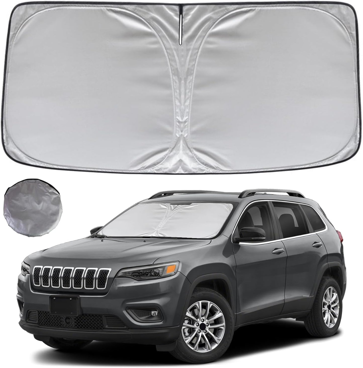 KAYZT Windshield Sun Shade for 2014-2023 Jeep Cherokee (Not for Jeep Grand Cherokee) SUV Foldable Sunshade Front Window Custom Fit Car Accessories