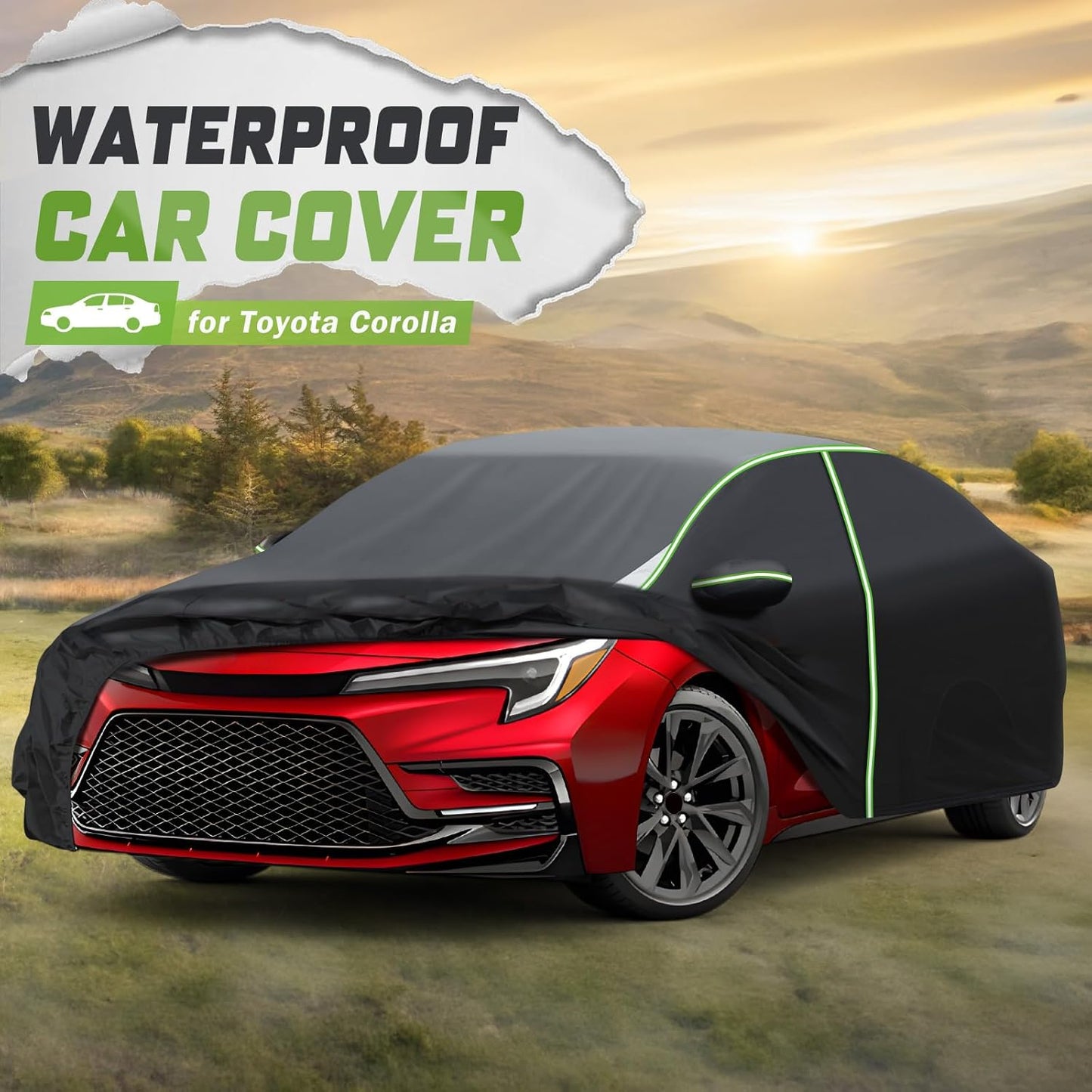 Mixsuper Liner Car Cover for Toyota Corolla 2000-2026, 7 Layers Waterproof Car Cover Accessories for Corolla with Zipper Door, Windproof Straps, Reflective Strips, Anti-UV, All Weather