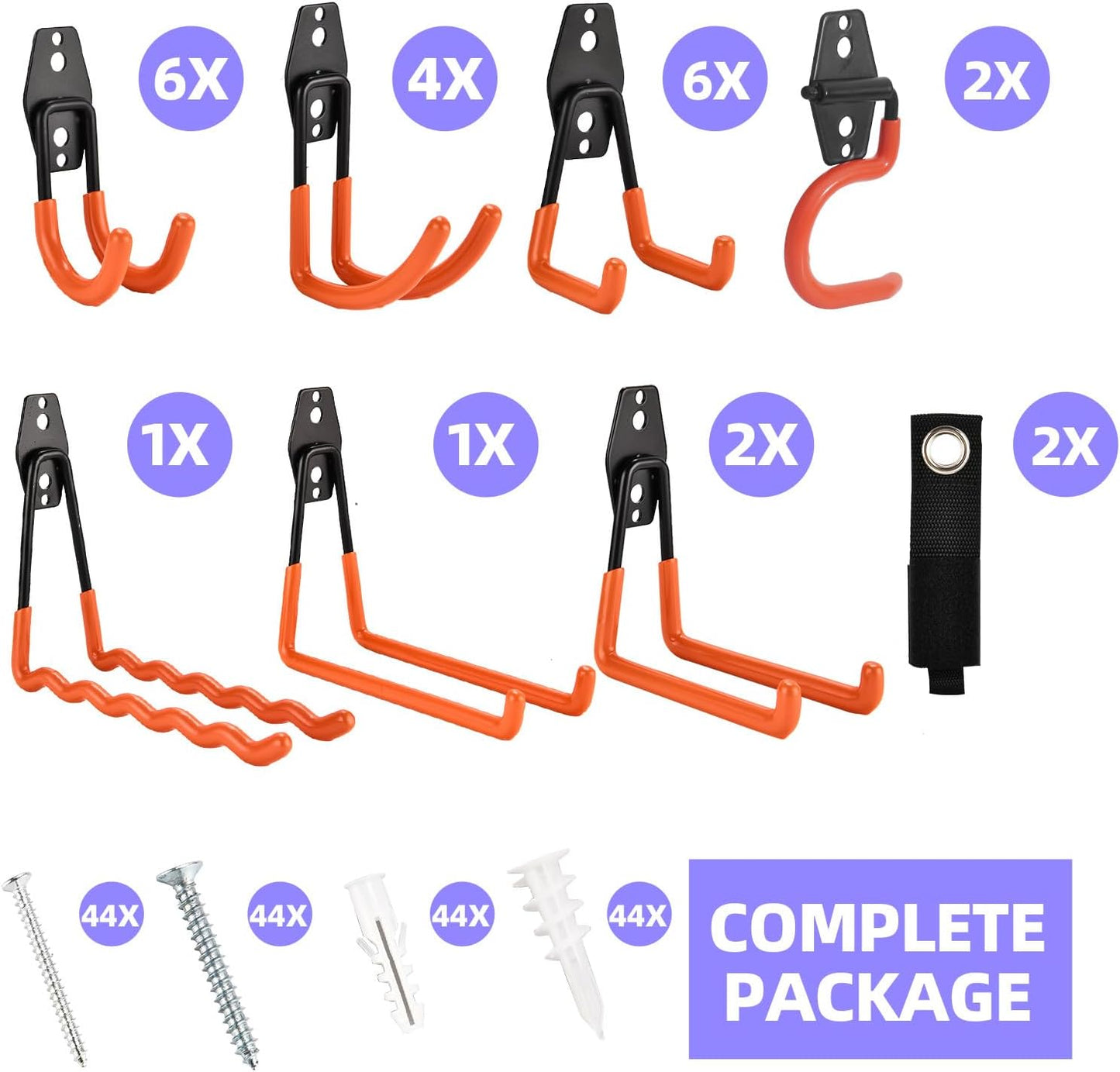 24 Pack Garage Hooks Steel Heavy Duty Garage Storage Hooks Utility Steel Wall Mount Garage Hanger&Organizer for Bikes,Garden Tools, Ladders, Bulk Items，Ropes and More Equipment