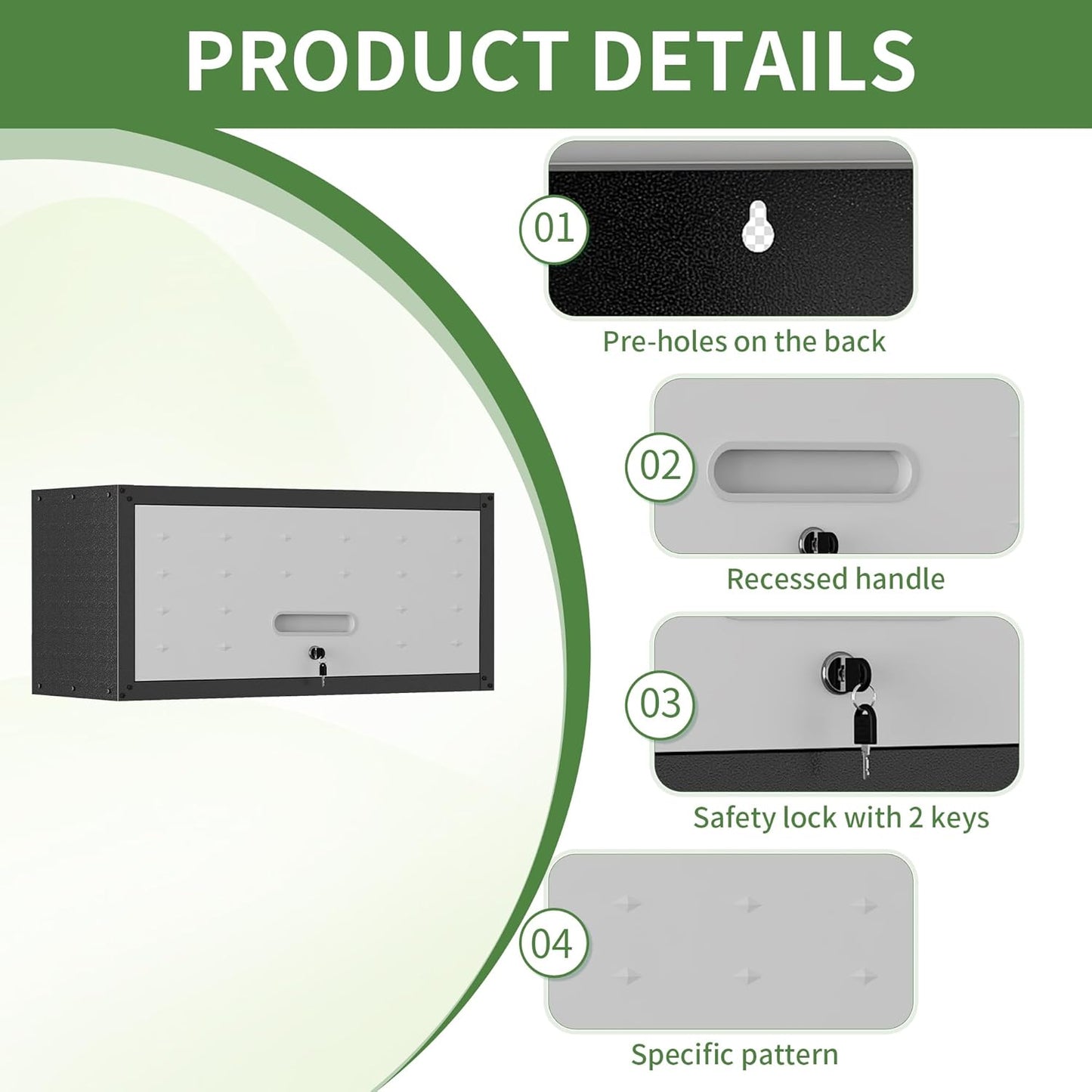 Garage Wall Cabinet,Metal Wall Cabinet with Doors and Adjustable Shelves,Steel Utility Wall Mounted Tool Cabinets for Home,Office,Kitchen,Warehouse