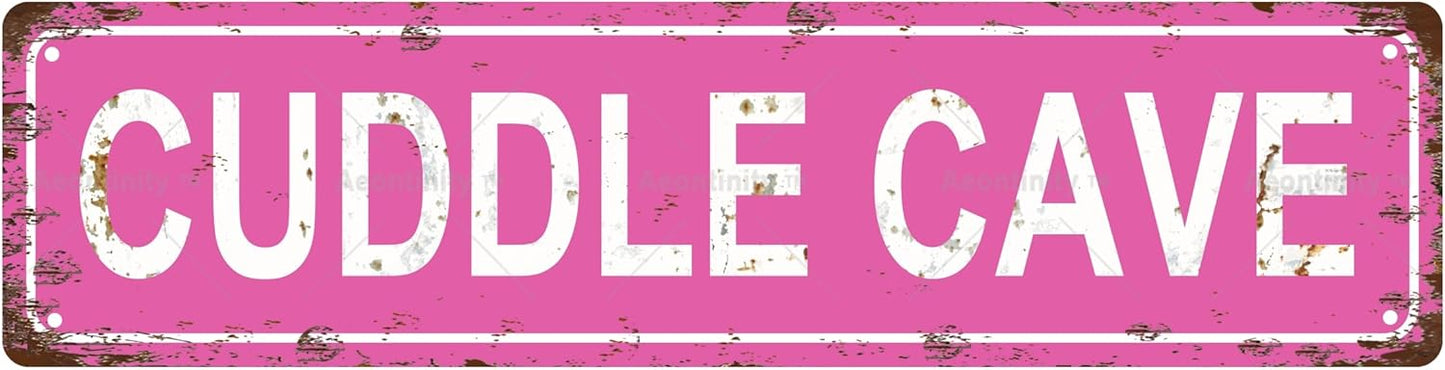 CUDDLE CAVE Non-Embossed Vintage Metal Tin Street Sign Bar Cafe Garage Cave Home Room Wall Bathroom Farmhouse Garden Porch Patio Decor, 16 x 4 Inch