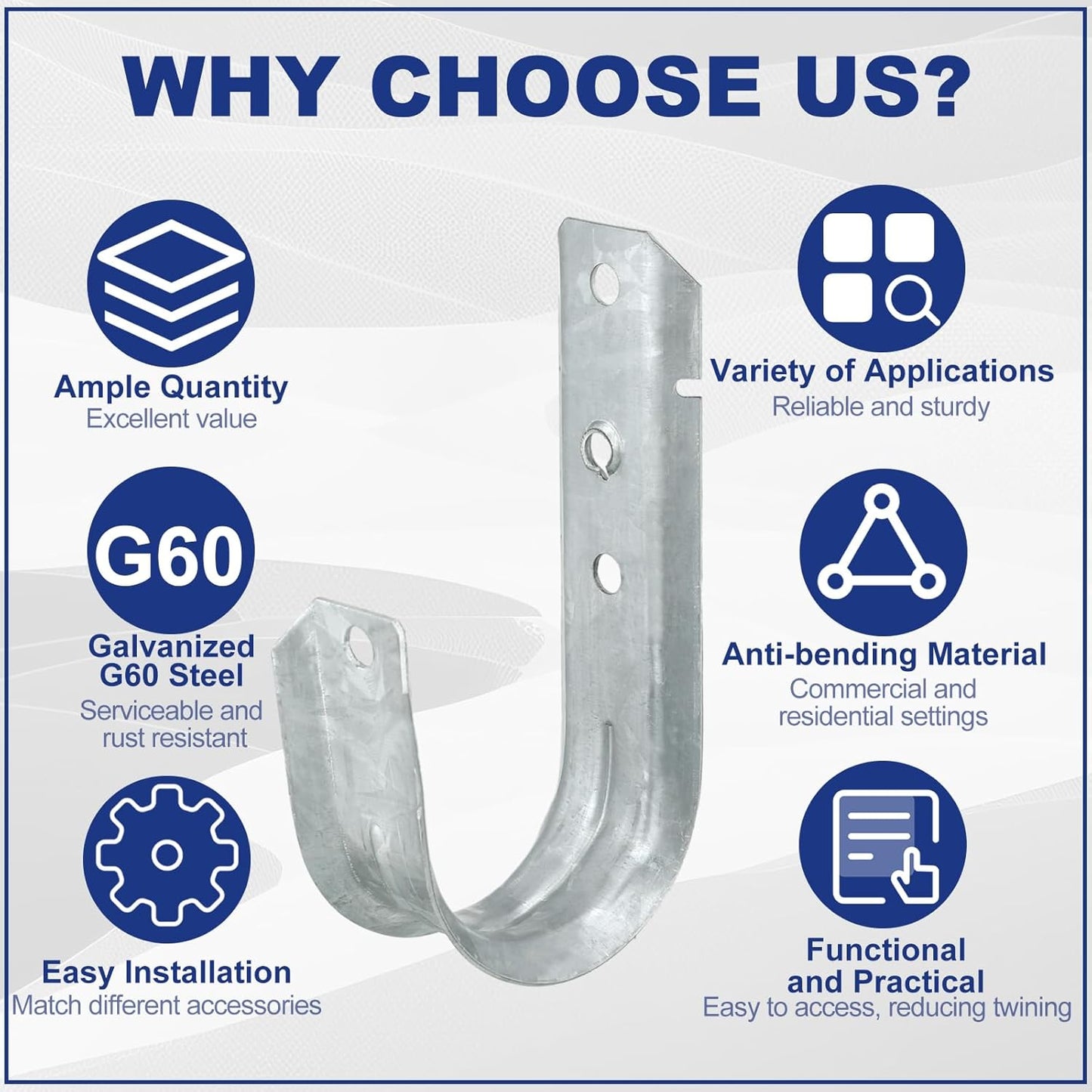 Gisafai 200 Cable Support J Hook, Cable Hooks for Hanging, Heavy Duty Metal Hooks for Wire Management, G60 Galvanized Steel (2 Inch)