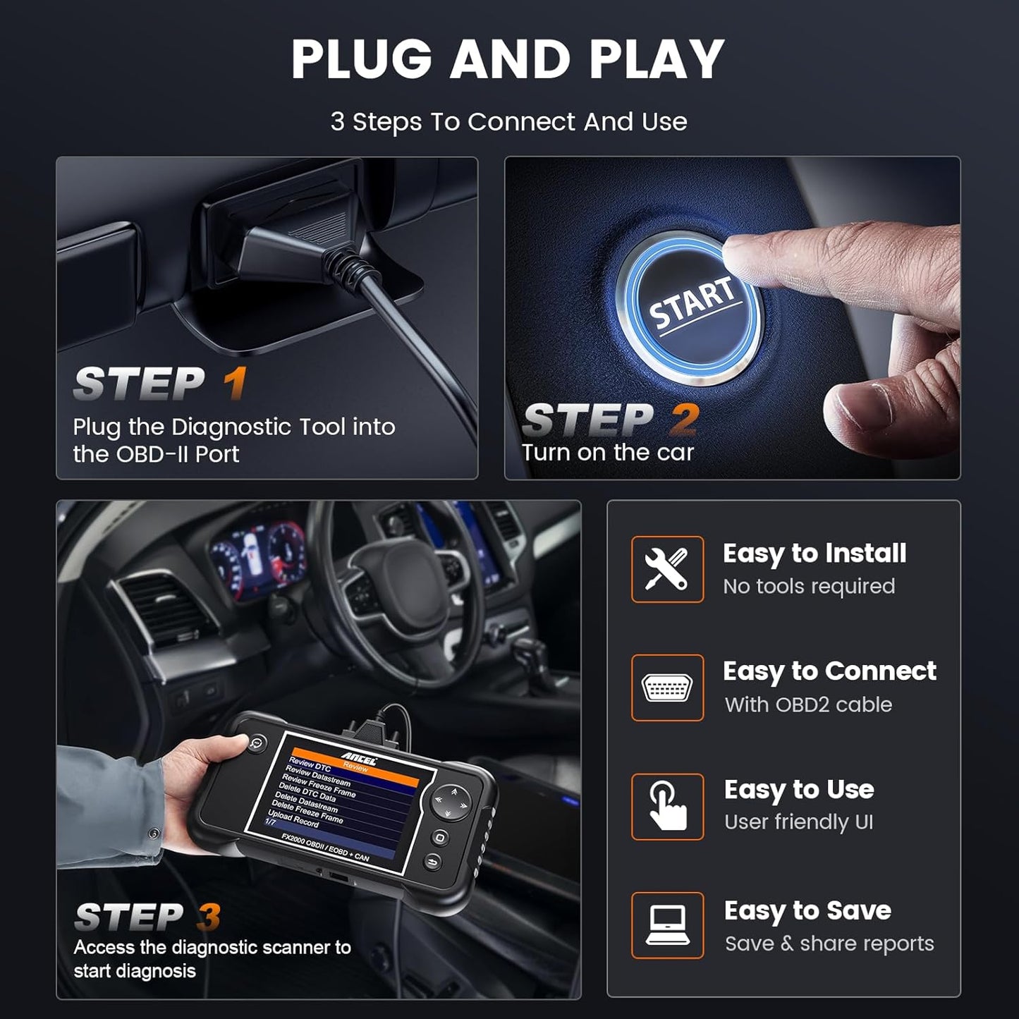 ANCEL FX2000-US OBD2 Scanner Diagnostic Tool, ABS SRS Transmission Airbag Car Scanner, Check Engine Car Code Reader, Automotive Diagnostic Tool Lifetime Free Upgrade