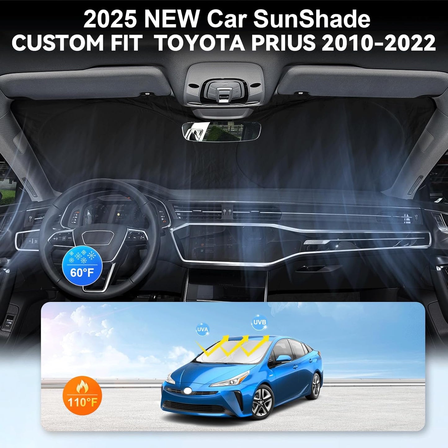 Custom Fit Prius Windshield Sunshade for 2010-2022 Toyota Prius Hatchback Accessories (Not for Prius C or Prius V) Front Window 210T Reflective Shield Cover for Windshield Sun Visor Protector