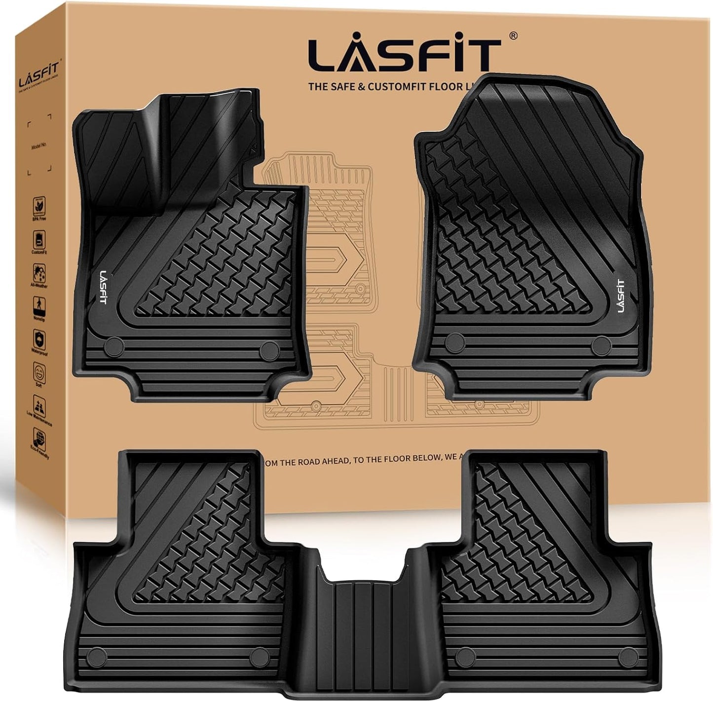 LASFIT Floor Mats Fit for Lexus 2025 2024 2023 2022 NX/NX250/NX350 (Not for Hybrid), All Weather Car Mats for Lexus NX 250/NX 350/NX 350 F Sport TPE Heavy Duty Floor Liners,Front & Rear Rows,Black