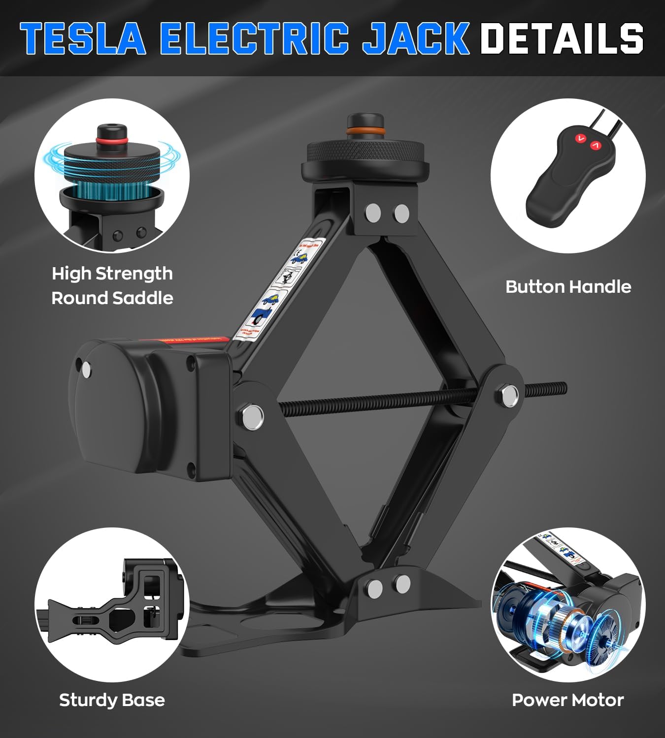 Electric Car Jack for Tesla Model Y Model 3/S/X, Portable 2 Ton 12V Electric Jack for Tesla Vehicles with Lug Wrench