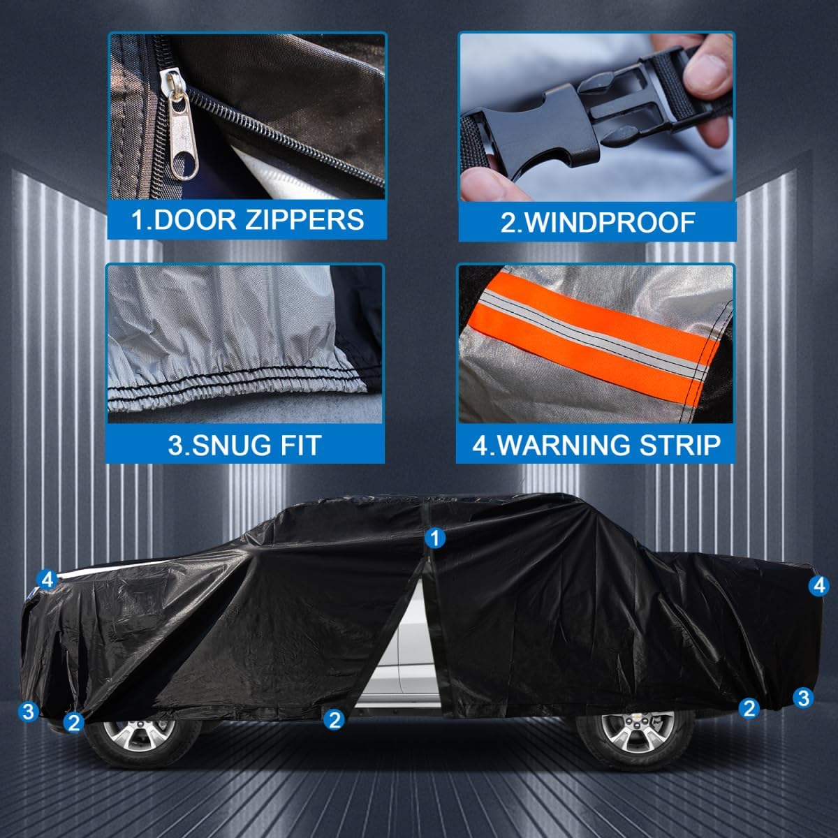 Ford F-150 Truck Cover Custom Fit 2008-2025 SuperCrew Cab SB (5.5'-6.5') with Door Zipper, 12 Layers Full Exterior Pickup Truck Cover Waterproof All Weather,Wind Dust Sun and UV Protection.