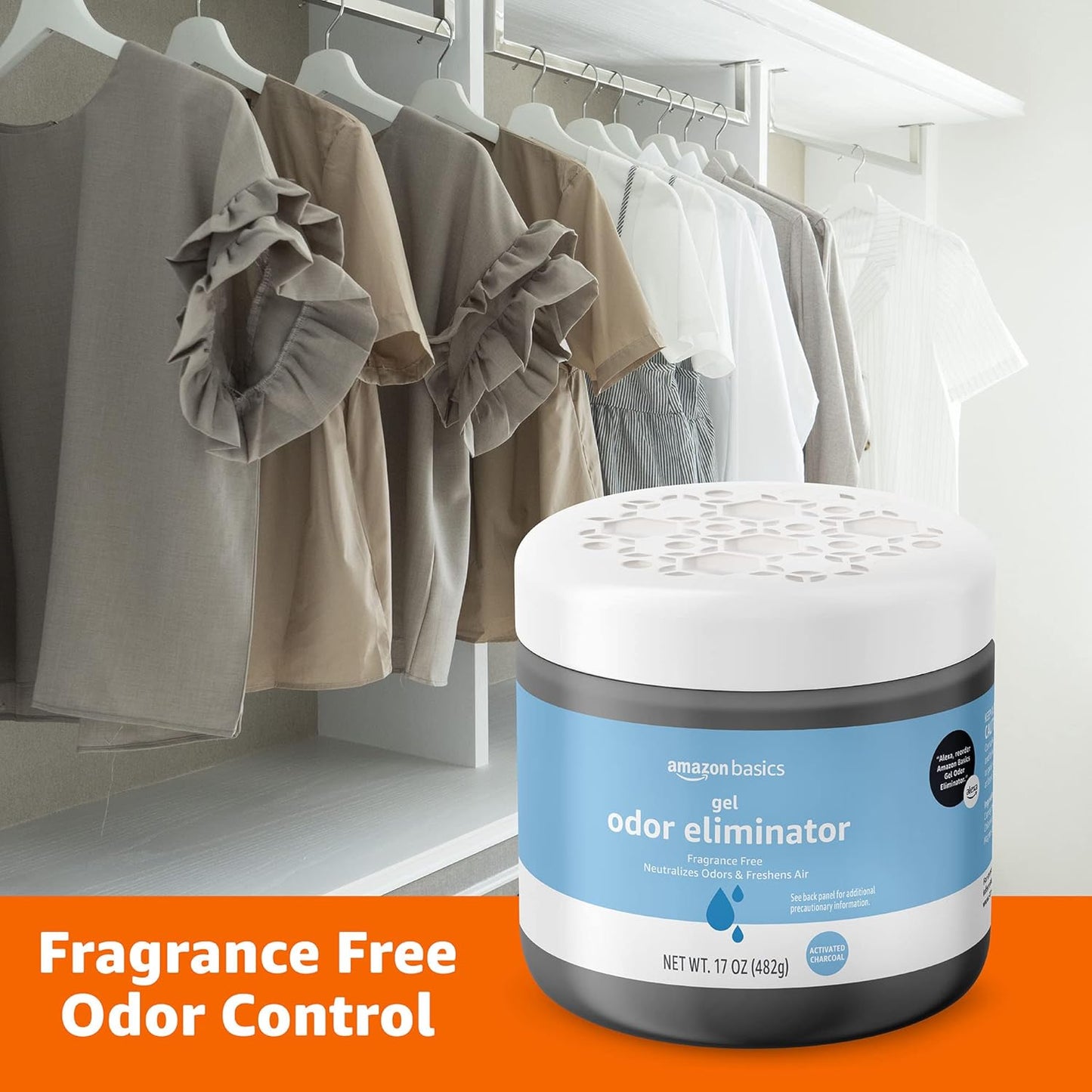 Amazon Basics Gel Odor Eliminator, Activated Charcoal, Fragrance Free, 17 Oz, Pack of 2