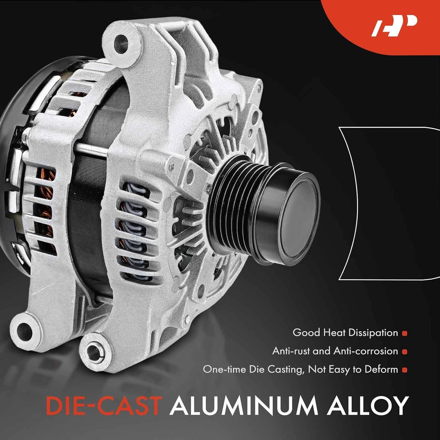 A-Premium Alternator Compatible with Chrysler 300 11-21 & Dodge Challenger 15-21, Charger, Durango & Jeep Grand Cherokee 11-20 & Ram 1500, 3.6L, 12V 180A CW 6-Groove Clutch Pulley, Replace# 4801778AF