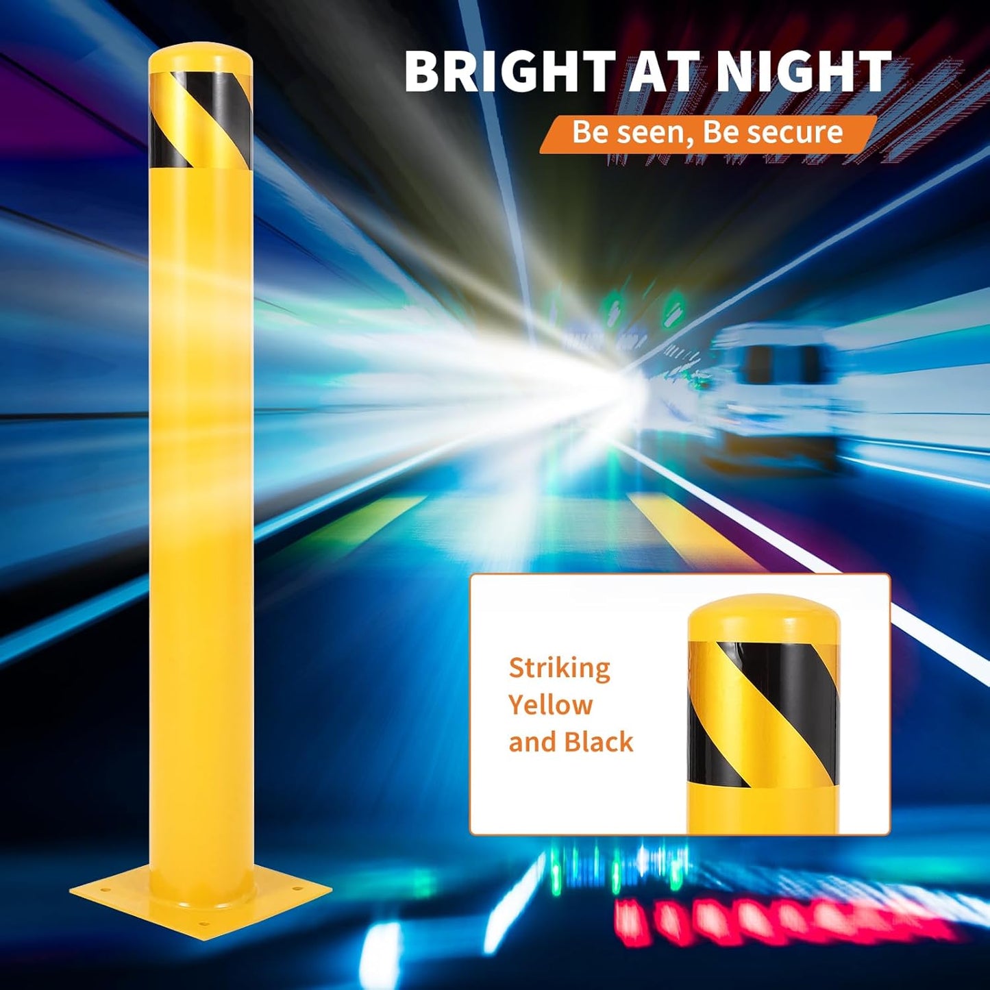 4.5x36 Inch Safety Bollard Post - Yellow Steel Bollard with Anchor Bolts (2-Pack) for Parking Lots, Walkways & Traffic Areas