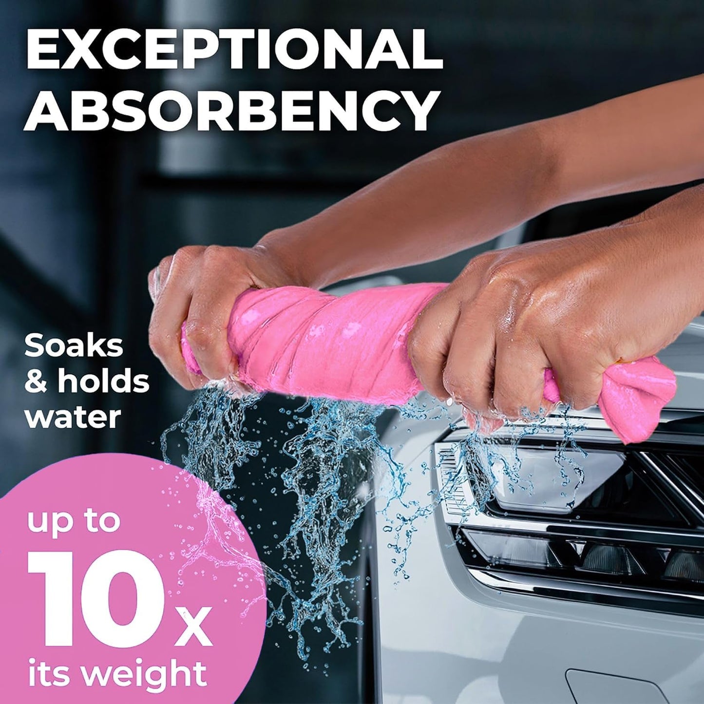 Premium XL Shammy Towel for Car - 2pk (34"x25") - Super Absorbent Chamois Cloth for Drying - Spots & Scratch-Free, Reusable