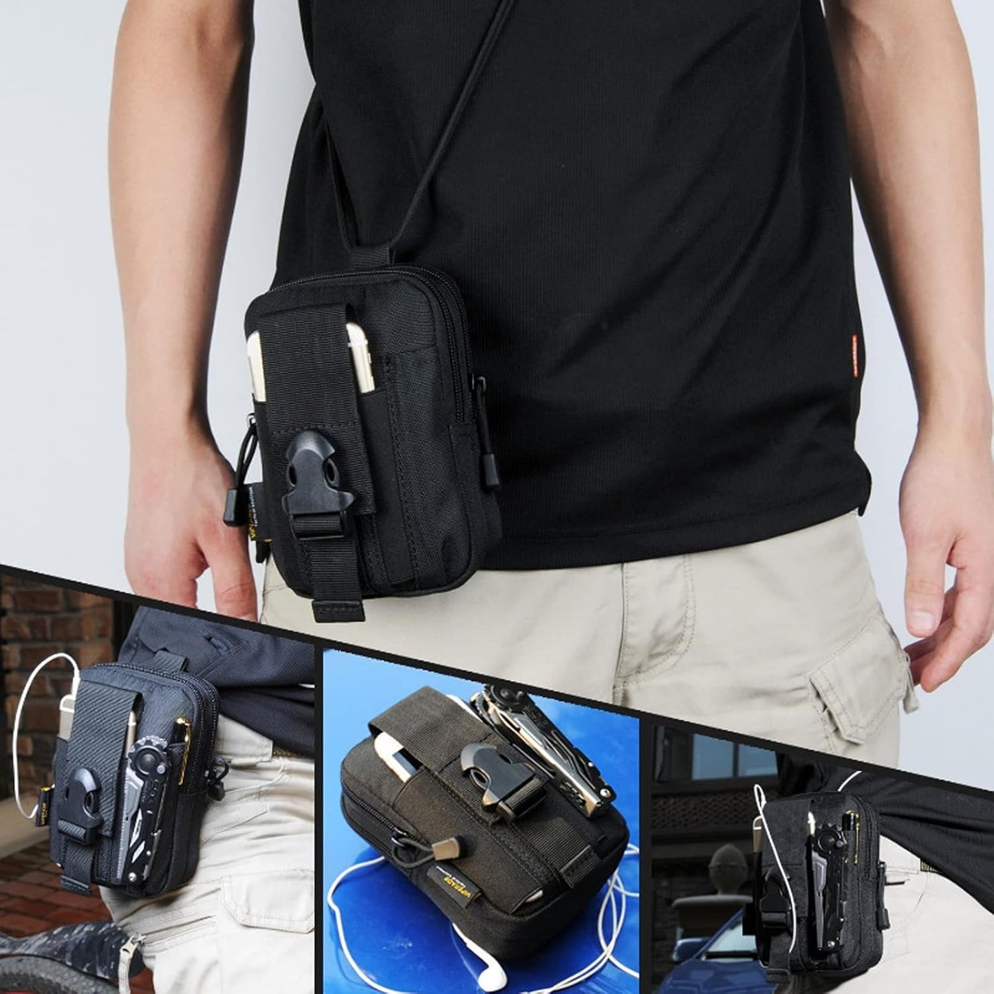 Universal Tactical Seat Back Organizer Vehicle Molle Panel Organizer Storage Bag with 5 Detachable Molle Pouch for All Vehicel Such as Jeep,Truck,SUV, Car, Ford,Chevy etc