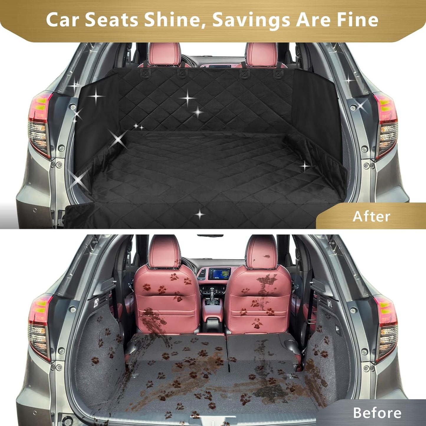 F-color SUV Cargo Liner for Dogs - Waterproof Pet Cargo Liner with Side Flaps, Comfort Dog Cargo Cover with Bumper Flap, Scrachproof Non-Slip Large Size Universal Fit SUVs Sedans Trunks Vans, Black