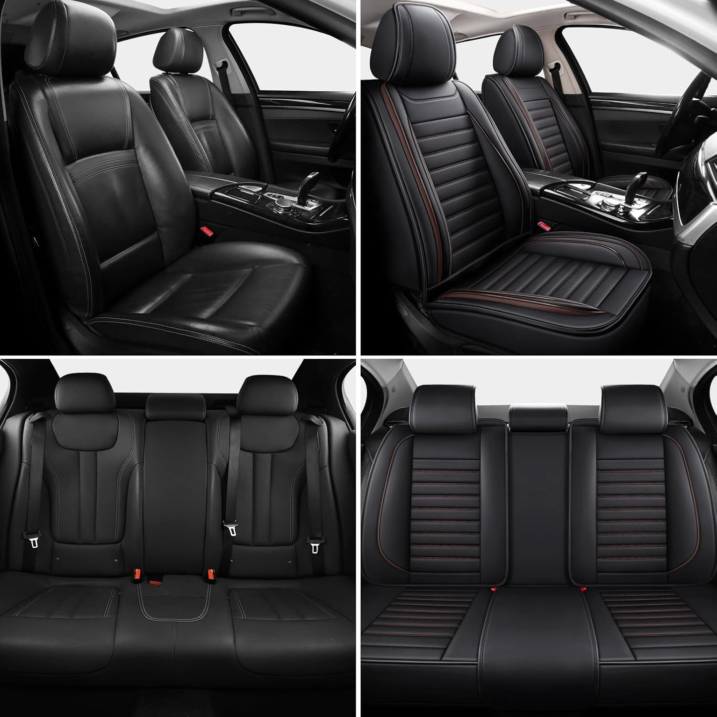 Car Seat Covers Full Set, 5 Seats Front Seat Cover and Back Seat Covers for Cars, Automotive Seat Covers, Leather Waterproof Car Seat Protectors Universal for Cars Brown