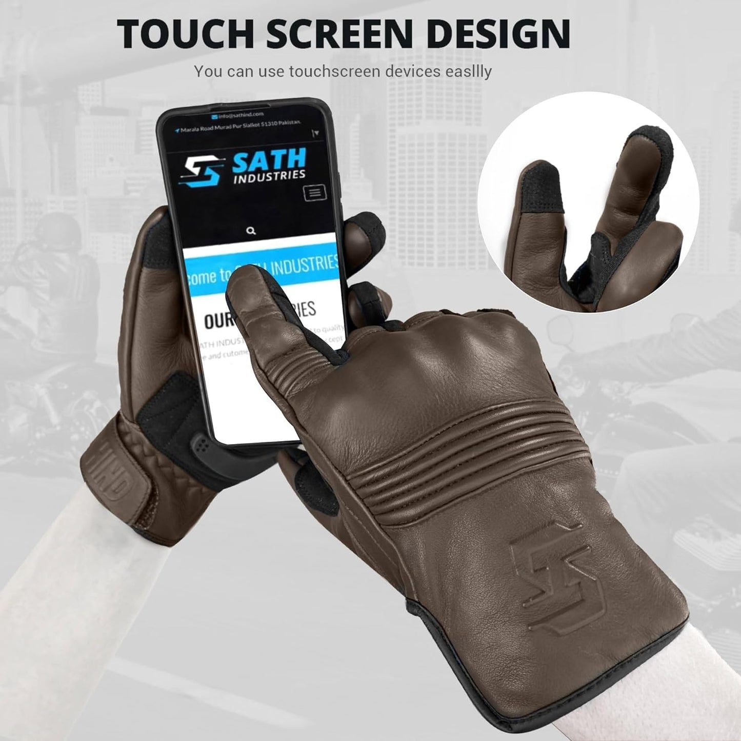 Leather Motorcycle Gloves for Men and Women | Touchscreen | Full Finger | Goatskin Leather Hard Knuckle Motorcycle Riding Gloves (Classic Brown, X-Large)