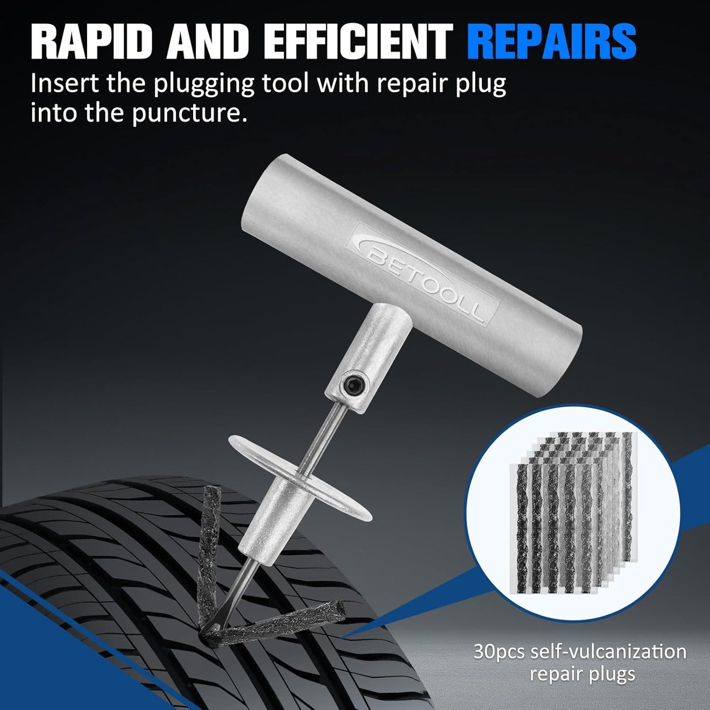 BETOOLL Tire Repair Kit, 44 Pcs Professional Heavy Duty Universal Emergency Flat Tire Repair Kit to Fix Punctures, for car Motorcycle, Truck, Golf Cart, ATV, Tractor, ARB, RV, SUV, Trailer etc.