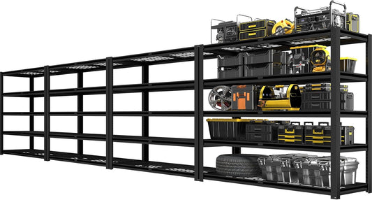 PrimeZone Heavy Duty Storage Shelves - 48" W X 18" D X 72" H Adjustable Garage Wire Shelving Unit, 5 Tier Industrial Metal Shelf Standing Utility Rack for Warehouse, Pantry, Basement, Black, 4 Pack