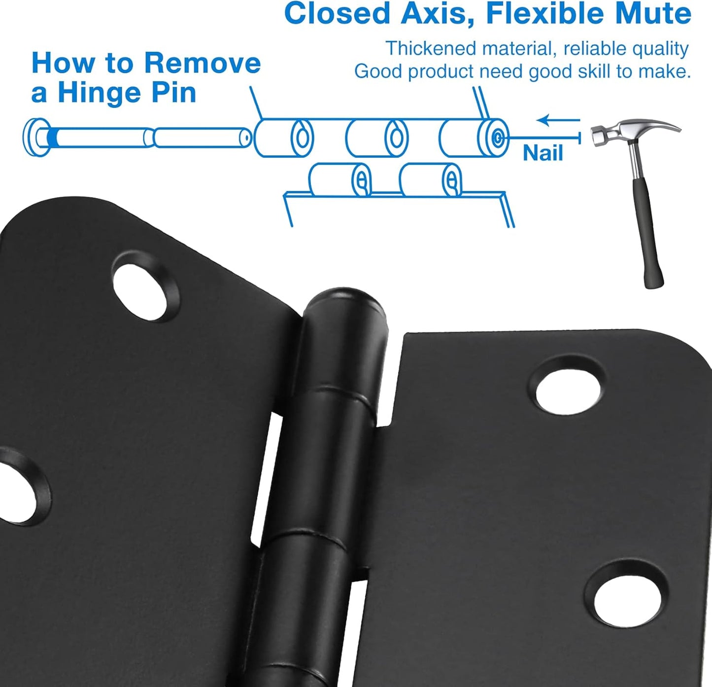 18 Pack Black Door Hinges 4 Inch x4 Rounded Heavy Duty Exterior Door Hinges Black Matte Black Hinges for Interior Doors,Front/Entry/Hinged/Steel/Barn-Style/Inside/Outside Door Hardware Hinge 8 Holes