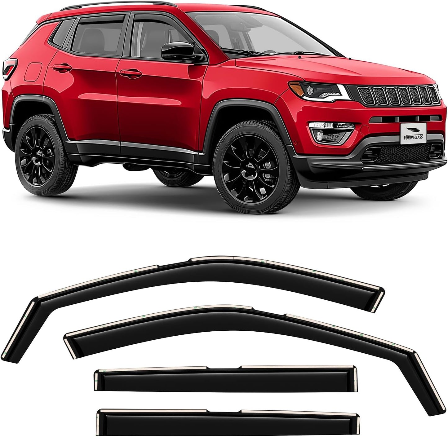 Voron Glass in-Channel Extra Durable Rain Guards for Jeep Compass 2017-2025, Window Deflectors, Vent Window Visors, 4 Pieces - 200669