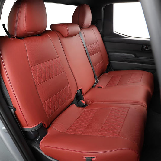 EKR Tacoma Back Seat Covers for Toyota Tacoma (Hybrid) 2024 2025 Double cab TRD Sport,TRD Off-Road,Limited,Trailhunter, Truck Rear Seat Cover- Second Row Only,Leather (Burgundy)