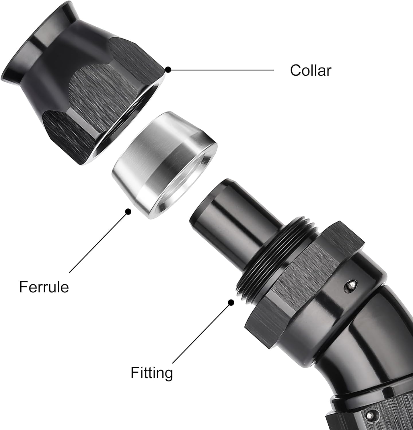 EVIL ENERGY 8AN 30 Degree PTFE One Piece Full Flow End Hose Fitting Aluminum Black