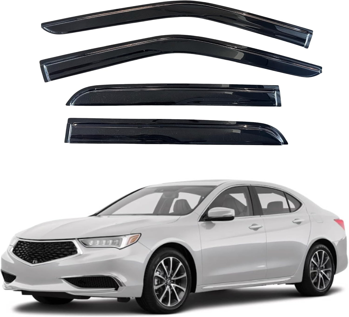 KPY Window Visor Compatible with Acura TLX 2015-2020, 4PC Rain Guard Side Window Vent Deflectors Tape-On Mugen Style, 2015 2016 2017 2018 2019 2020