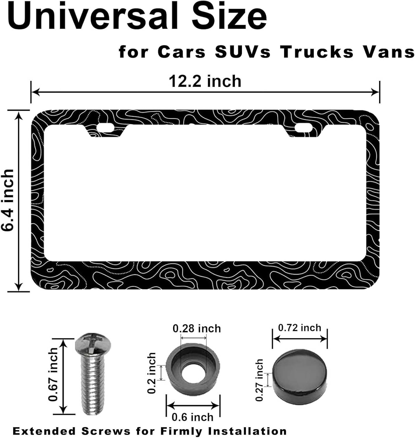 Topographic License Plate Frame-2 PCS Topography | Map | Exploration | Discovery License Plate Holder Cover Car Universal Accessories Aluminum Car Tag Frames Fits Standard US Vehicles Size