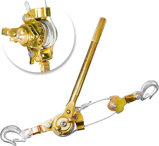 Come Along Winch 3 Ton Cable Winch Puller Double Rope 10Ft Heavy Duty Hand Puller Double Gear 6600LB with 2 Hooks Cable Ratchet Puller for Lifting Pulling