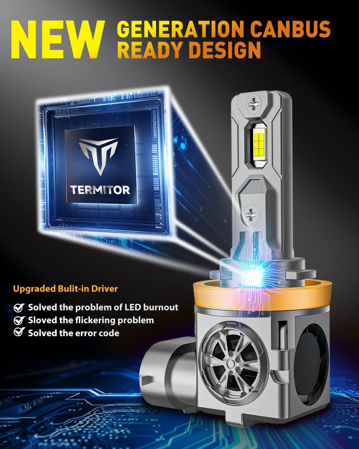 Latest H11/H9 Bulbs, 40,000LM 900% Ultra-Brightness, Real 1:1 Halogen Mini Size, 10-Year Extended Lifespan, 6500K White Illumination for Automotive H11 Fog Lights, Plug and Play, Pack of 2