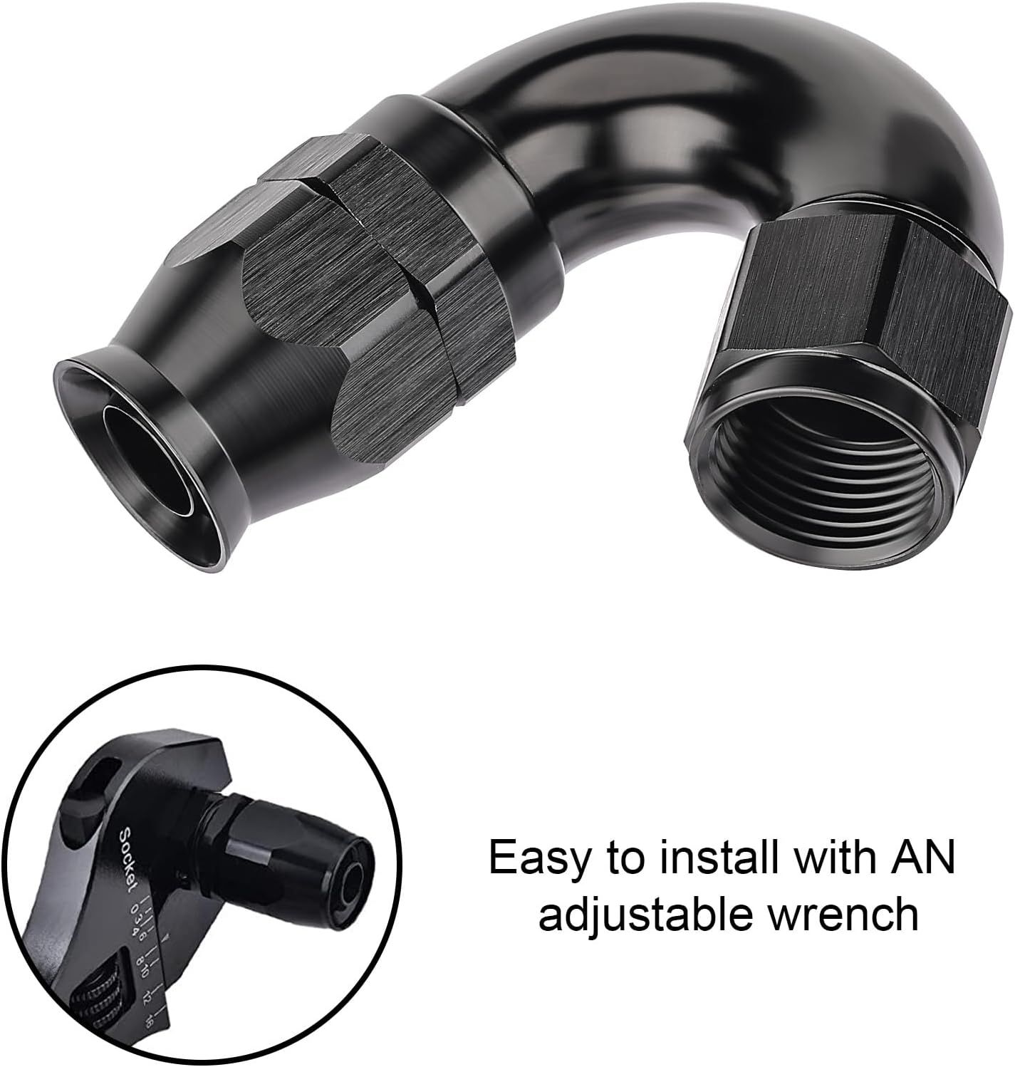 EVIL ENERGY 8AN 150 Degree PTFE One Piece Full Flow End Hose Fitting Aluminum Black