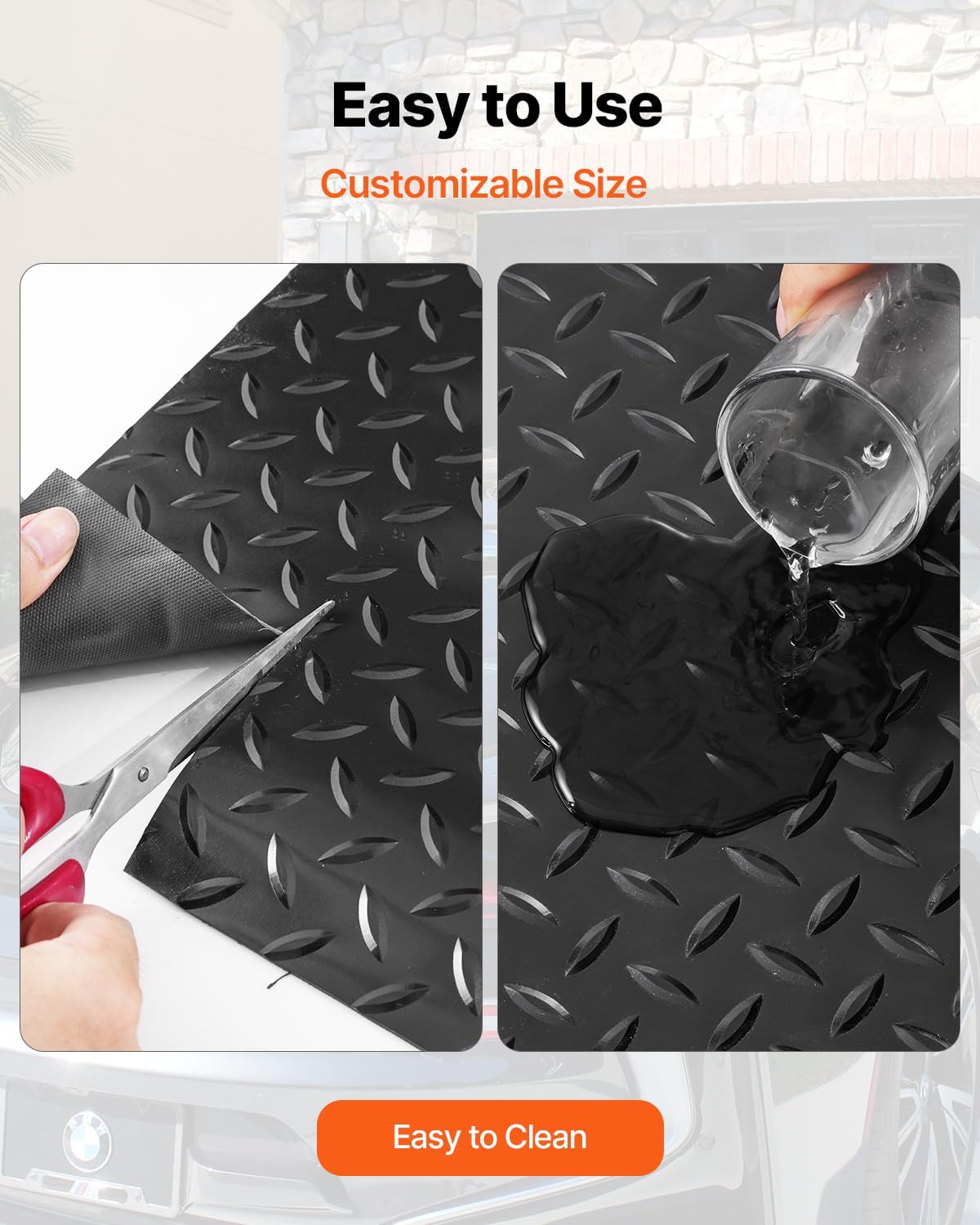 VEVOR Diamond-Plate Flooring Roll, SBR Rubber Mat, Easy to Clean, Gym & Garage Industry, Black