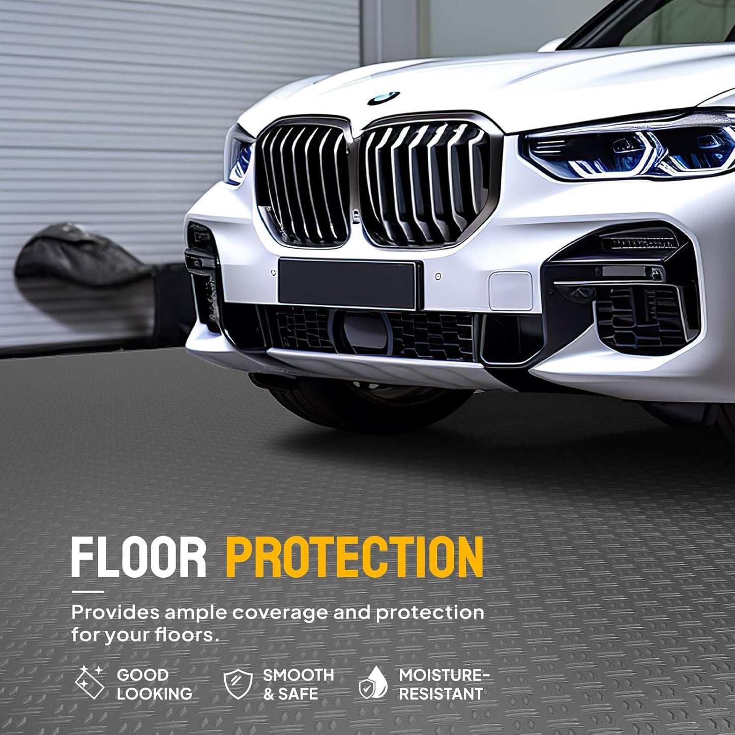 TUFFIOM 7.5 x 20 FT Garage Floor Mat, Thickened Diamond Plate PVC Garage Mats Flooring Roll for Under Car, Garage Car Parking Mats for Compact SUVs, Sports Car