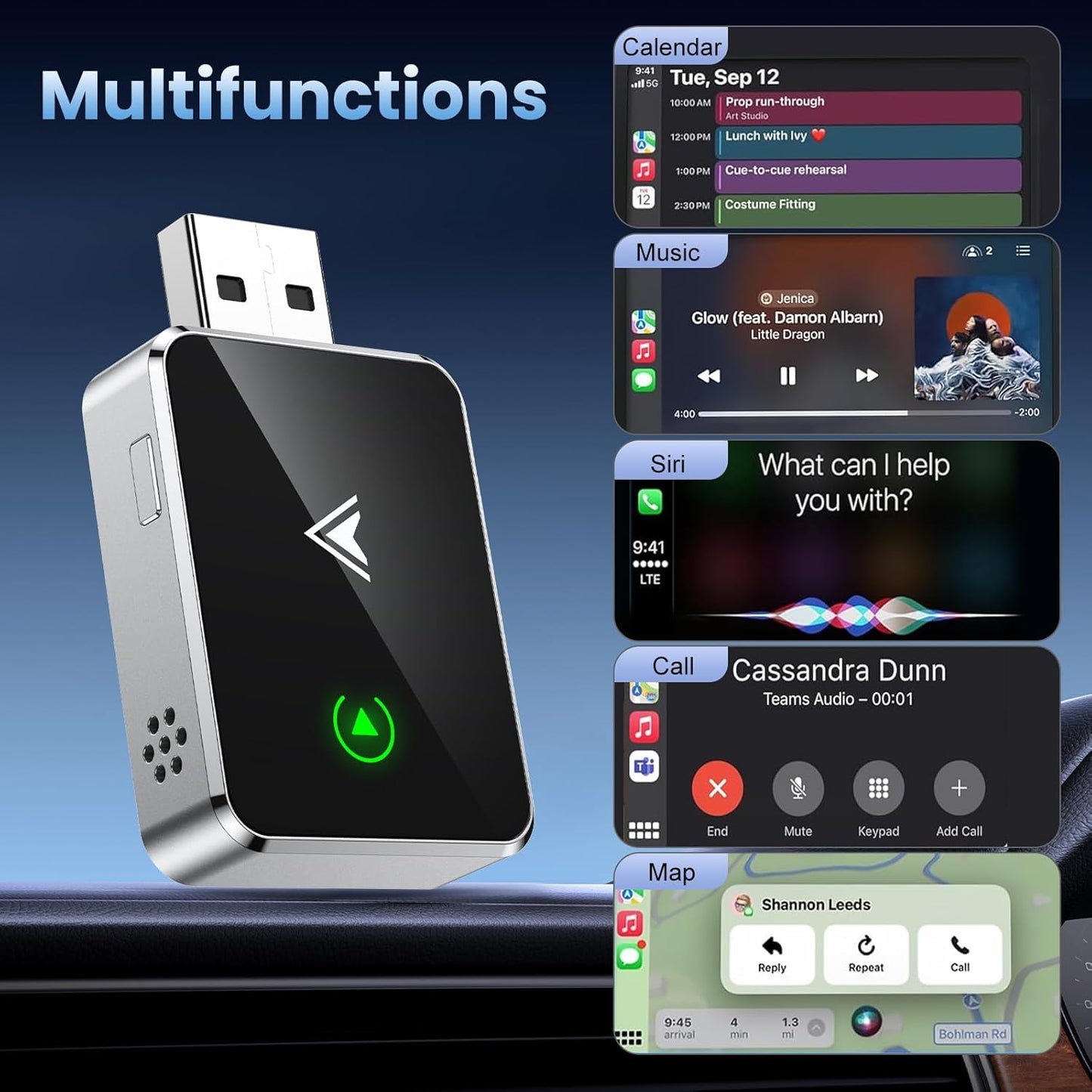 Wireless CarPlay Adapter for iPhone, Convert Wired to Wireless Apple car play Adapter, Mini Size with Extension Cable USB & USB-C/Type-C, Stable Control & No Delay，For cars in 2016 or later