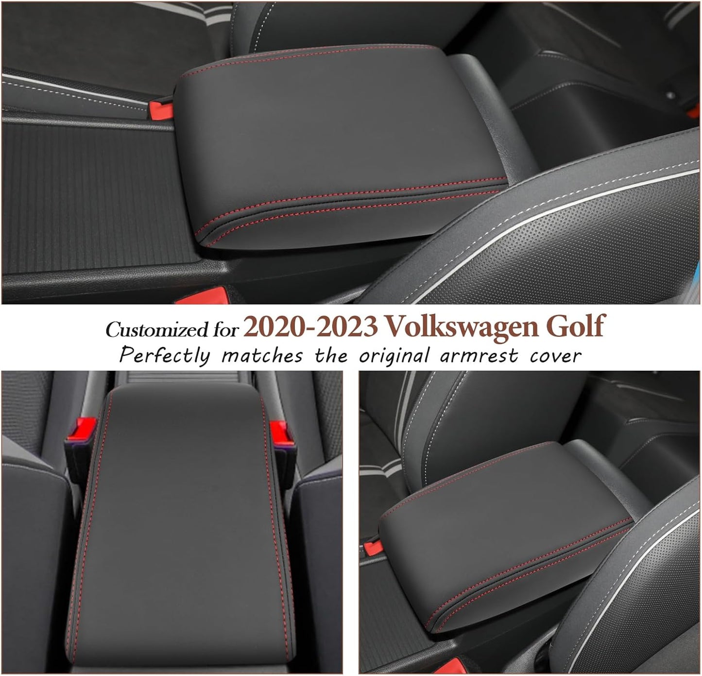 SKTU for 2020-2024 Volkswagen Golf Center Console Cover 2023 2024 Golf Accessories Armrest Cover 2023 2024 Golf R Seat Box Cover 2020-2023 2024 Golf MK8 Center Console Soft Cushion (Red Line)