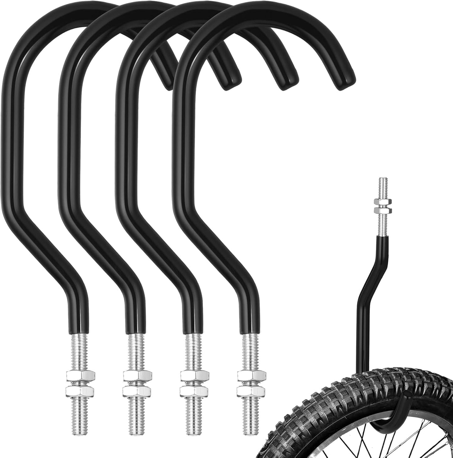 Shimeyao 8 Pcs Machine Thread Bicycle Storage Hook with Nut Heavy Duty Bike Hooks M10 x 1.5 Machine Threading Hook Rubber Coated Bicycle Hanger for Hanging Large Mountain Bike Tire (2.17 Inch,Black)