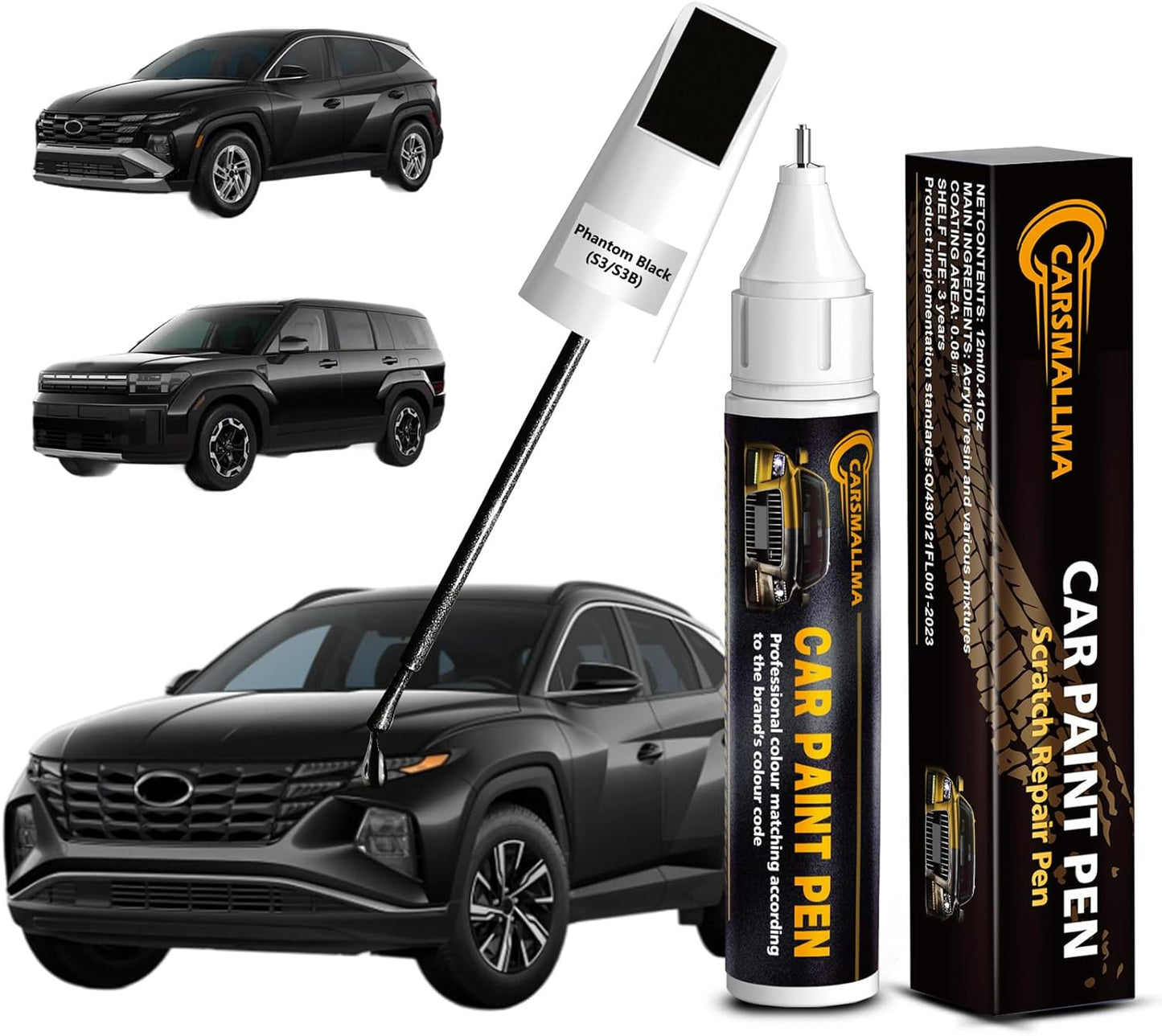 S3/S3B Phantom Black Car Touch Up Paint for Hyundai, Color Accurate Car Paint Scratch Repair Pen Kit Quick & Easy Fix Vehicle Chips and Automotive Nicks Scuff