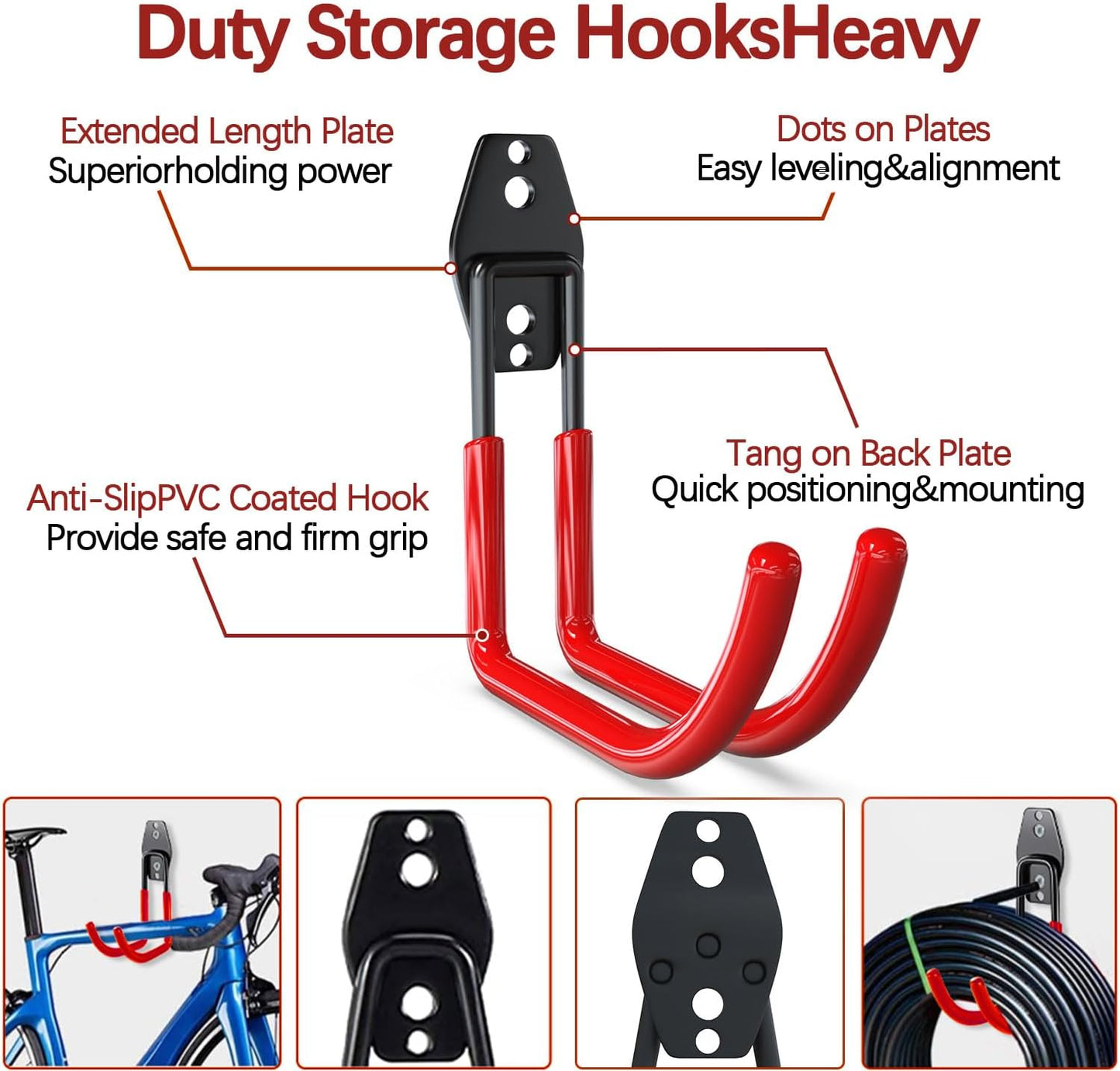 3-H Garage Wall Hooks 31 Pack, Garage Hooks Heavy Duty with Extra Welding Spots, Garage Organizer for Garden, Lawn, Yard Tools, Chairs, Ladders, Weed Eater, Shovel, Blower (Red)
