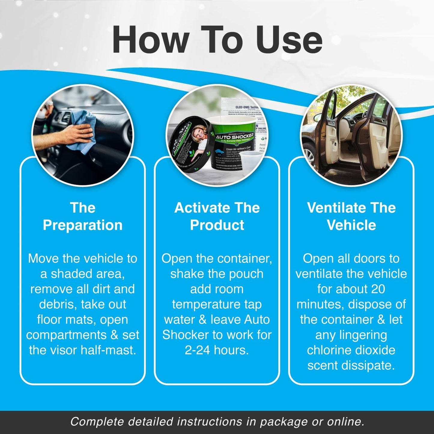 Auto Shocker Strong Car Odor Eliminator, Eco-Friendly ClO2 Odor Remover for Tough Odors in Vehicle Interiors, Up to 250 Cubic Feet (2-Pack)