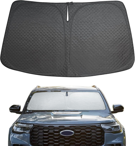 5 Layers Thick Car Windshield Sun Shade for Ford Explorer SUV 2020-2024 2025 - Front Window Sunshade Sun Visor Accessories - Protector Vehicle Reflect UV Sun and Heat