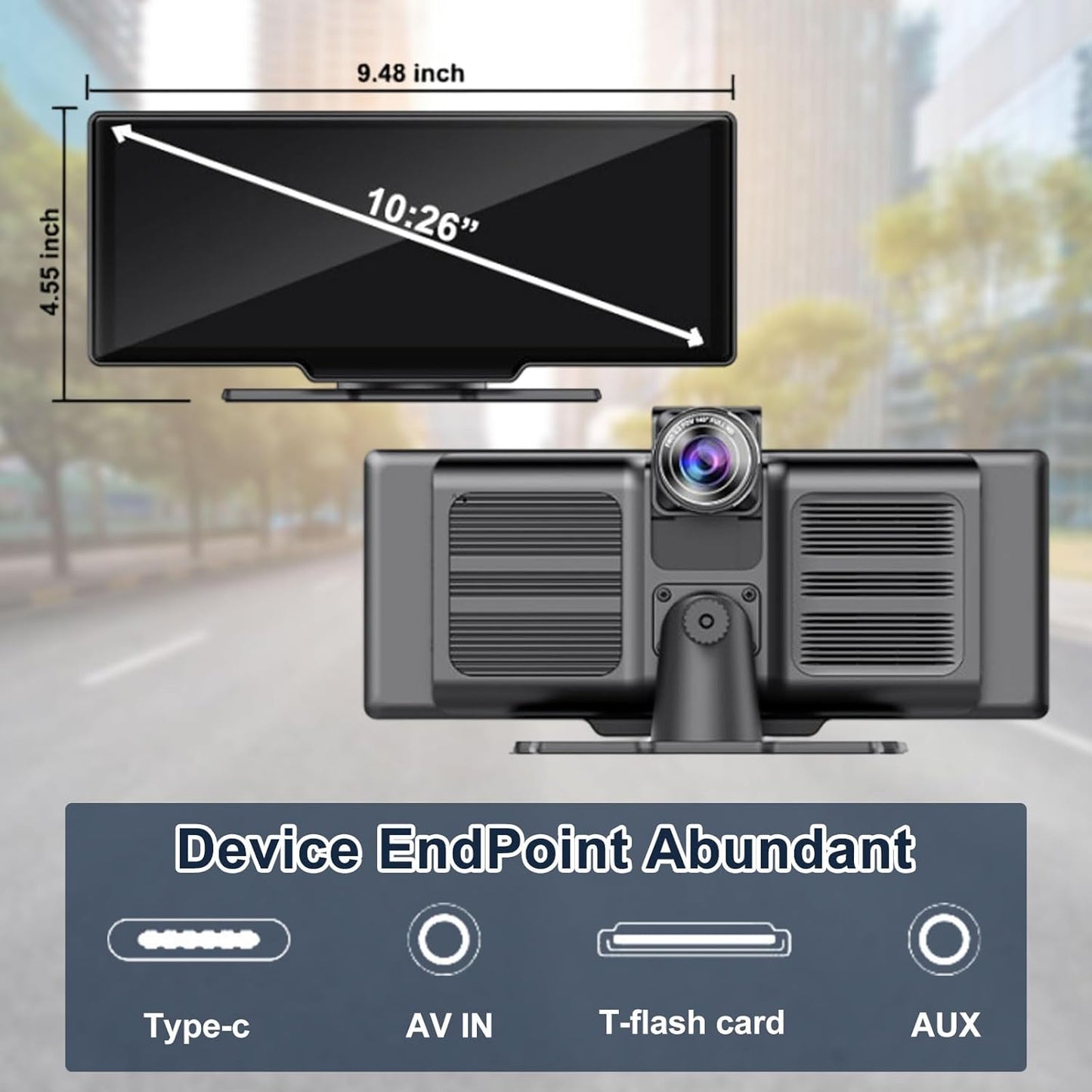 Wireless Car Stereo CarPlay Screen with 4K Dash Cam, 10.26" Apple Carplay & Android Auto Screen with 1080P Backup Camera/GPS Navigation/Mirror Link/Voice Control/Bluetooth