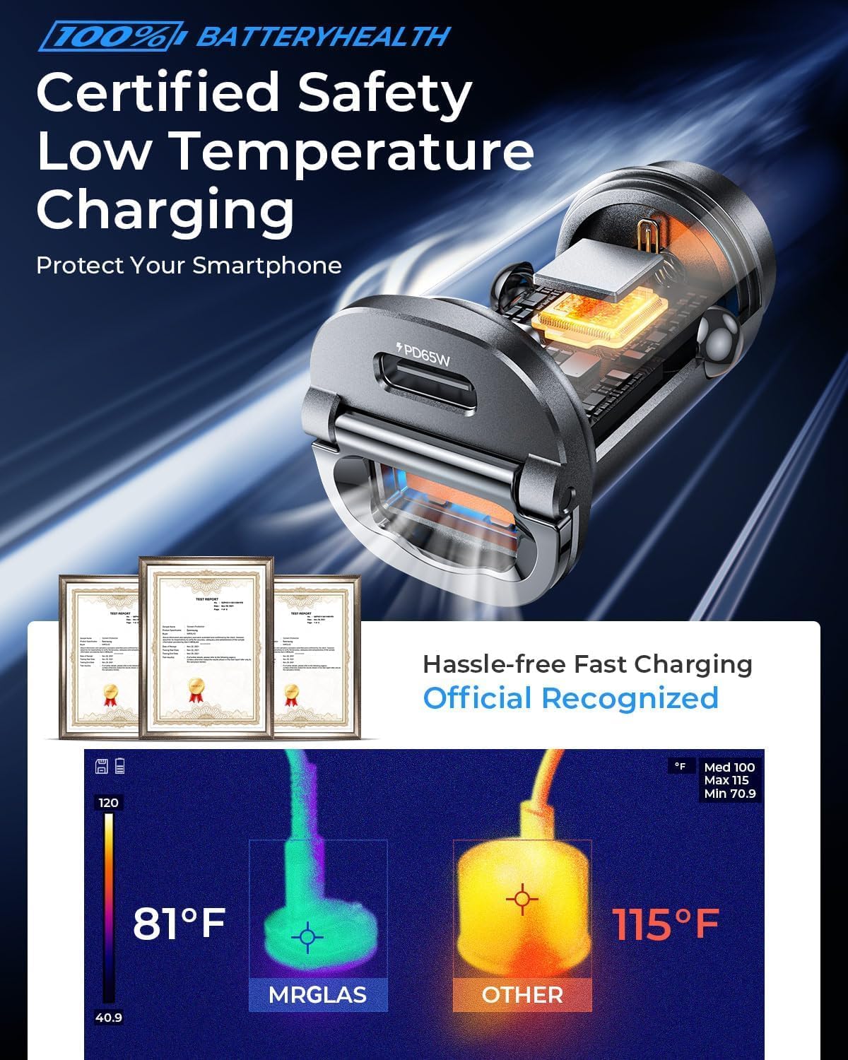 MRGLAS [2-Pack] 125W USB C Car Charger, Mini Metal USB C Car Adapter Fast Charging PD65W & QC60W Dual Port Type C Cigarette Lighter USB Charger for iPhone 16 15 14 Pro Max iPad Samsung MacBook