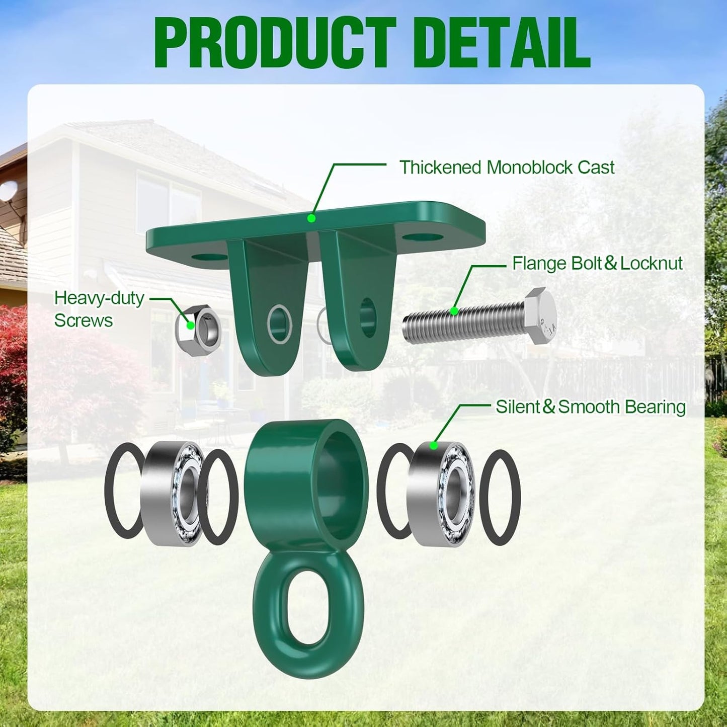 BETOOLL Swing Hangers with Bearing, Heavy Duty Porch Swing Hanging Kit for Outdoor Playground Tree Ceiling Mount Hardware Brackets with Snap Hooks for Yoga Hammock Sandbag Accessories 2PCS Green