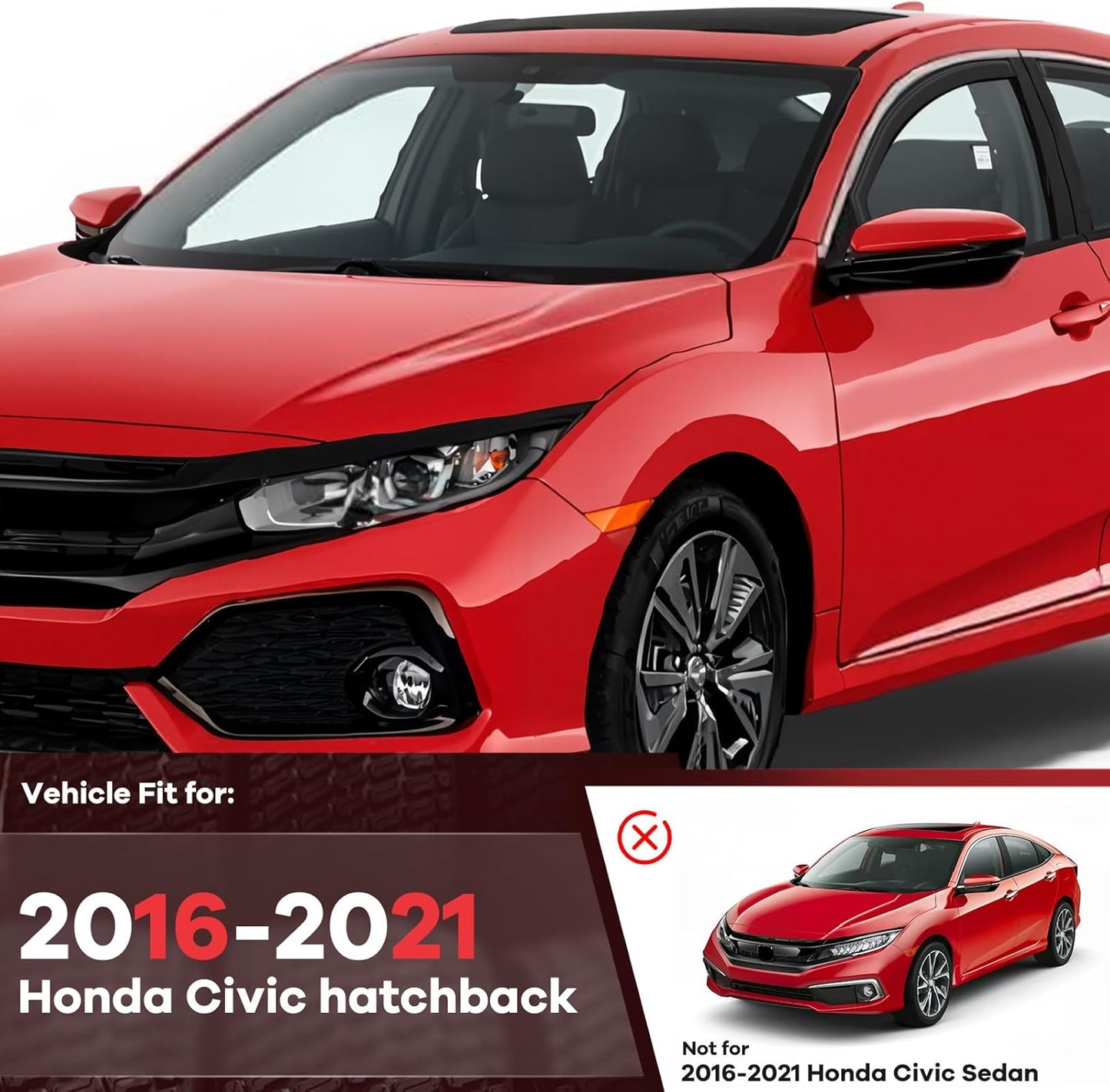 in Channel Window Visors Rain Guards for Honda Civic Hatchback 2016 2017 2018 2019 2020 2021, Durable Wind Deflectors Vent Shades Shields-4pcs